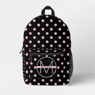 Very Cute Girly Pink Polka Dots Monogram Name Girl Printed Backpack