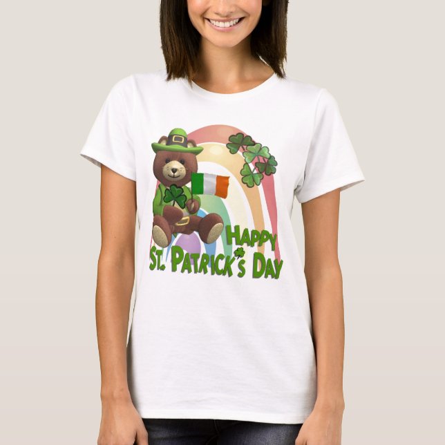 Very Cute Irish Bear with Flag Design #2 T-Shirt (Front)