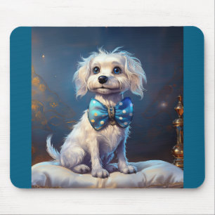 Very Cute Lil Doggie With Blue Bow Tie Mouse Pad
