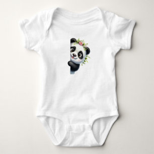 Very Cute Little Panda Hiding Baby Bodysuit