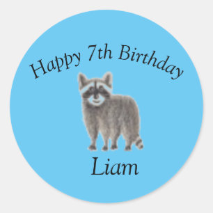 Very Cute Original Racoon Birthday Illustration Classic Round Sticker
