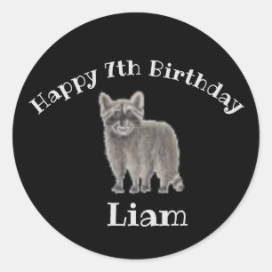 Very Cute Original Racoon Birthday Illustration Classic Round Sticker