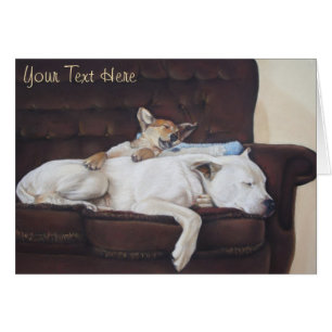 very cute picture of brown puppy & white bulldog