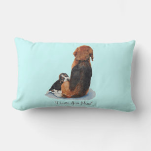 very cute puppy beagle cuddling mum dog lumbar cushion