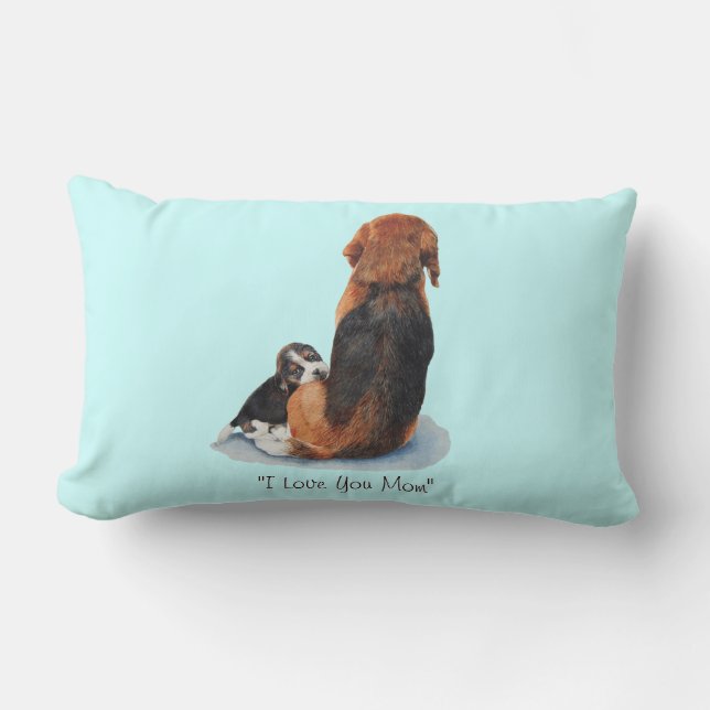 very cute puppy beagle cuddling mum dog lumbar cushion (Front)