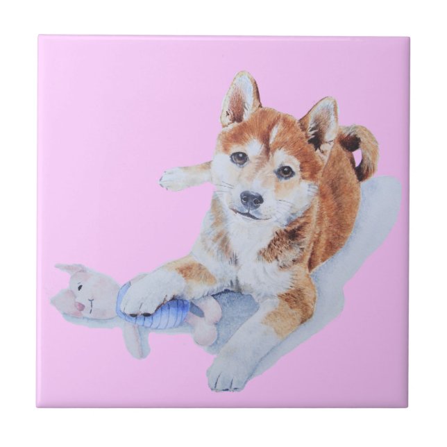 very cute puppy red sheba inu dog ceramic tile (Front)