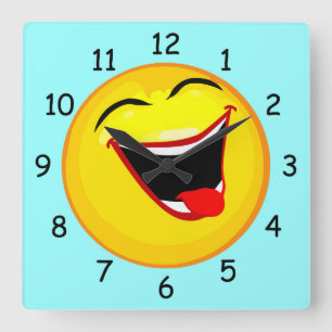 Very Cute & Very Happy Emoticon / Emoji Square Wall Clock