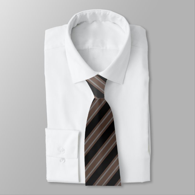 Very Dark Brown Large Striped Tie (Tied)