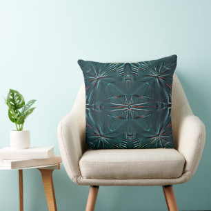 Very dark cyan abstract shapes in dotted texture cushion