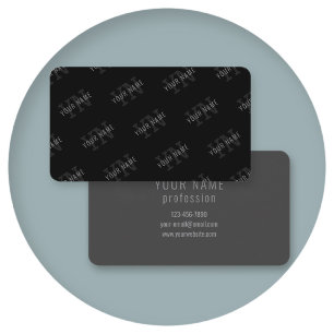 Very Dark Grey & Black Monogram Name Pattern Business Card