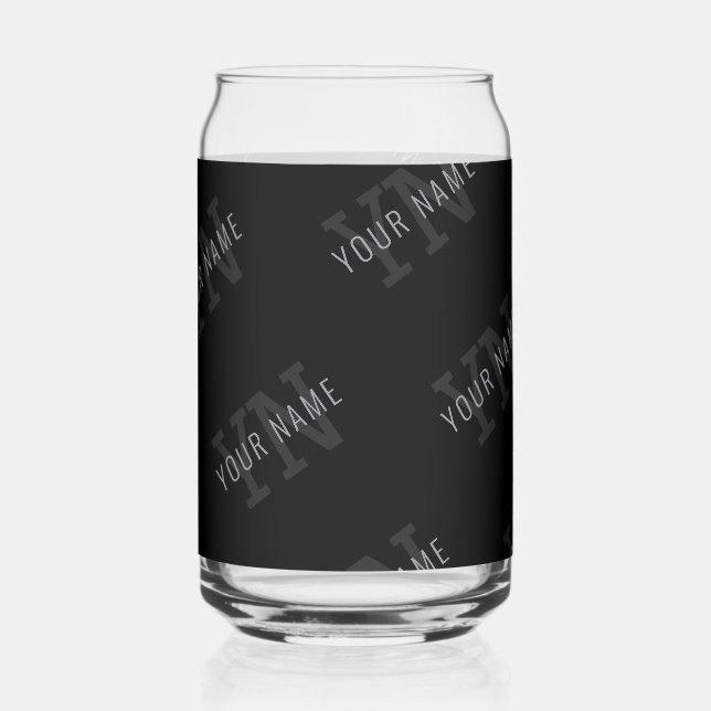 Very Dark Grey & Black Monogram Name Pattern Can Glass (Back)