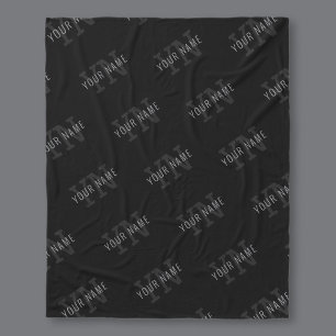 Very Dark Grey & Black Monogram Name Pattern Fleece Blanket