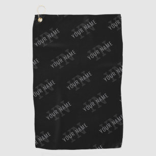 Very Dark Grey & Black Monogram Name Pattern Golf Towel