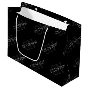 Very Dark Grey & Black Monogram Name Pattern Large Gift Bag