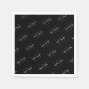 Very Dark Grey & Black Monogram Name Pattern Napkin