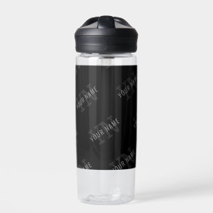 Very Dark Grey & Black Monogram Name Pattern Water Bottle