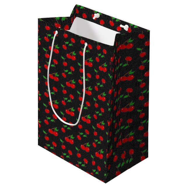 Very Dotty Cherry Gift Bag in Black (Front Angled)