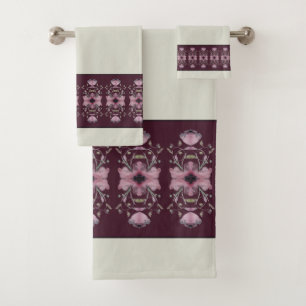 Very Elegant Artsy Plum Purple With Light Grey Bath Towel Set