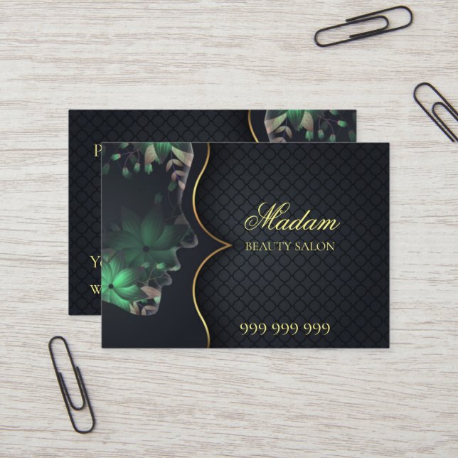Very elegant black and gold beauty salon business card (Front/Back In Situ)