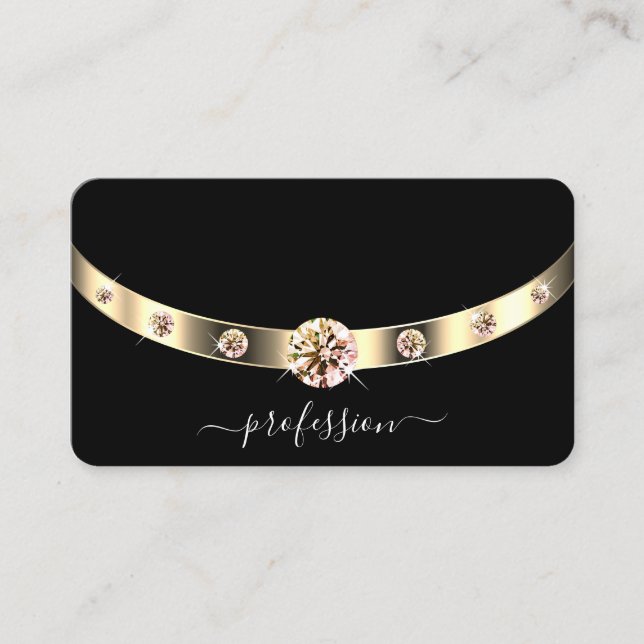 Very Elegant Black and Gold Sparkling Diamonds Business Card (Front)