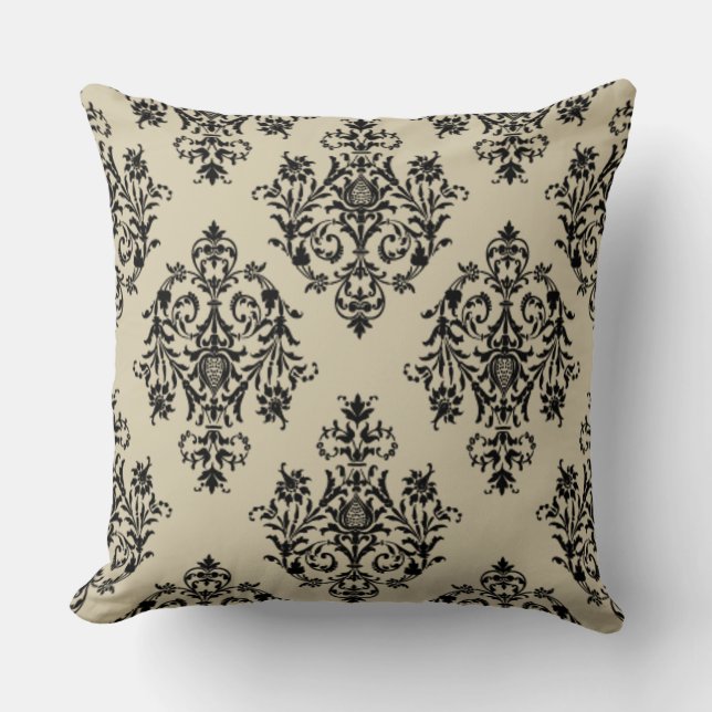 Very Elegant Cream Colour Damask Pattern Cushion (Front)
