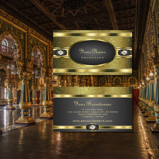 Very Elegant Gold and Black Coloured with Diamonds Business Card (Creator Uploaded)