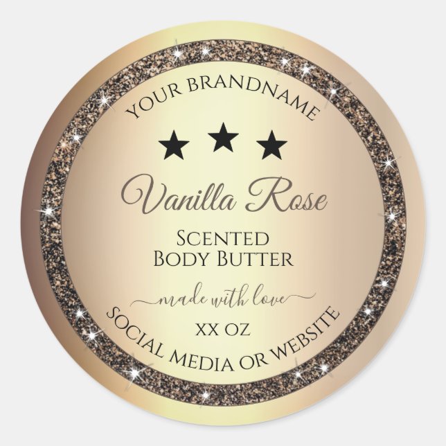 Very Elegant Gold Glitter Product Packaging Labels (Front)