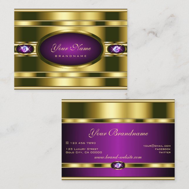 Very Elegant Purple and Gold with Faux Rhinestones Business Card (Front/Back)