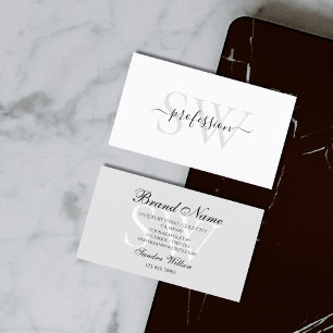 Very Elegant White Light Pastel Grey with Monogram Business Card