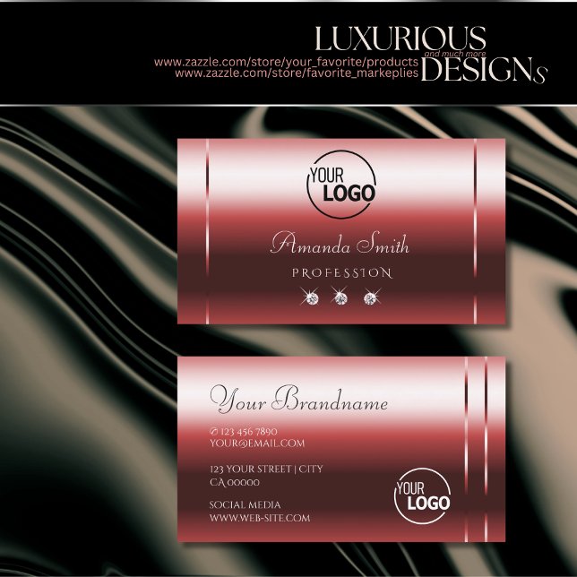 Very Elegant Wine Red Shimmery Diamonds add Logo Business Card (Creator Uploaded)