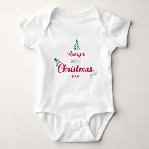 Very first Christmas custom name and year Baby Bodysuit