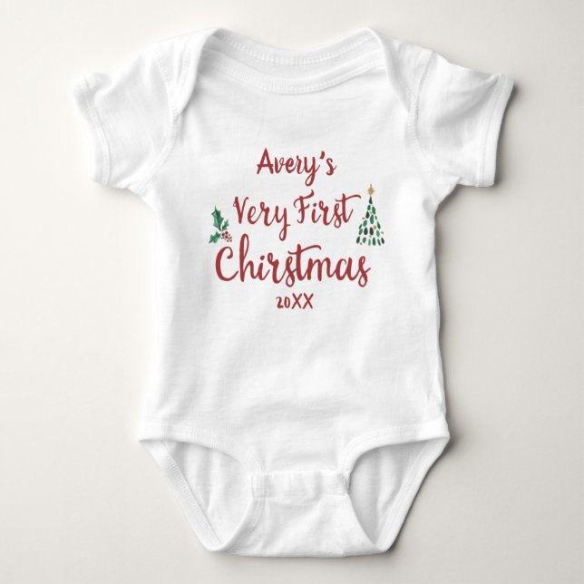 Very first Christmas custom name and year Baby Bodysuit (Front)
