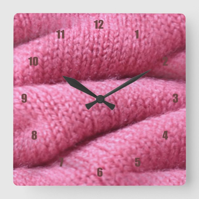 Very Fun and Unusual Pink Wool Square Wall Clock (Front)