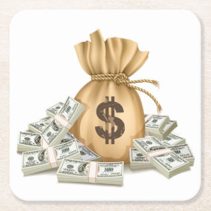 Very Fun Bag & Stacks of Cash Coaster Set