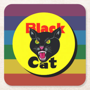 Very Fun & Colourful Black Cat Square Paper Coaster