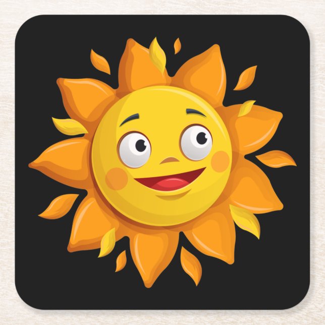 Very Fun Large Sun Square Paper Coaster (Front)