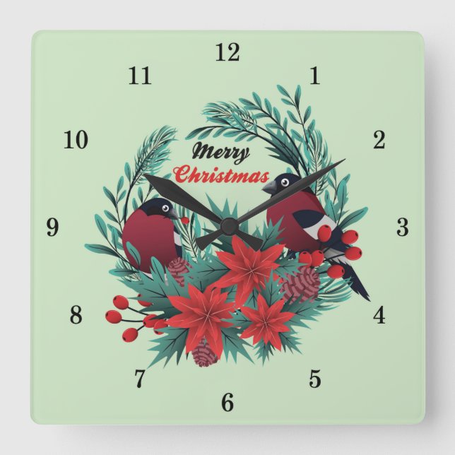 Very Fun Merry Christmas Wreath Square Wall Clock (Front)