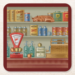 Very Fun Vintage General Store Artwork Square Paper Coaster