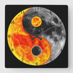 Very Fun Yin and Yang, Sun and Moon Square Wall Clock
