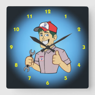 Very Fun Young Mechanic Square Wall Clock