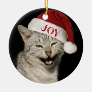 Very Funny  Santa Cat Laugh Photo Christmas Ceramic Ornament
