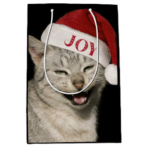 Very Funny  Santa Cat Laugh Photo Christmas Medium Gift Bag