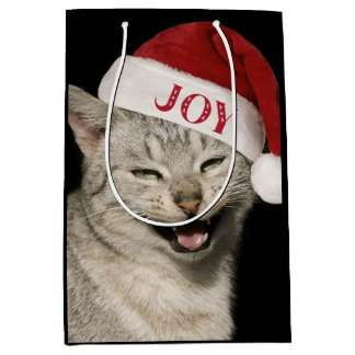 Very Funny Santa Cat Laugh Photo Christmas Medium Gift Bag