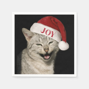 Very Funny Santa Cat Laugh Photo Christmas Napkin