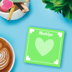 Very Girly Neon Green White Hearts Your Name Post-it Notes