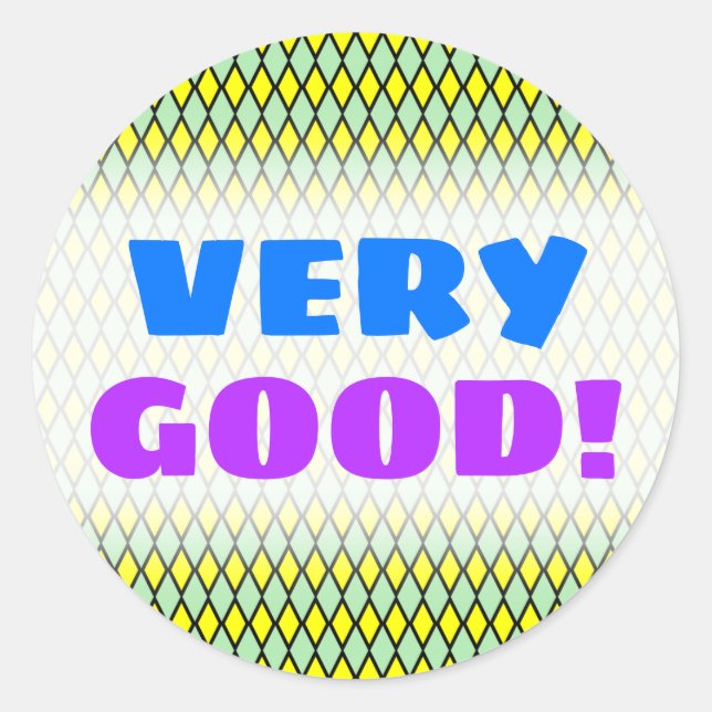 VERY GOOD!; Yellow and Green Diamond Shape Pattern Classic Round Sticker (Front)