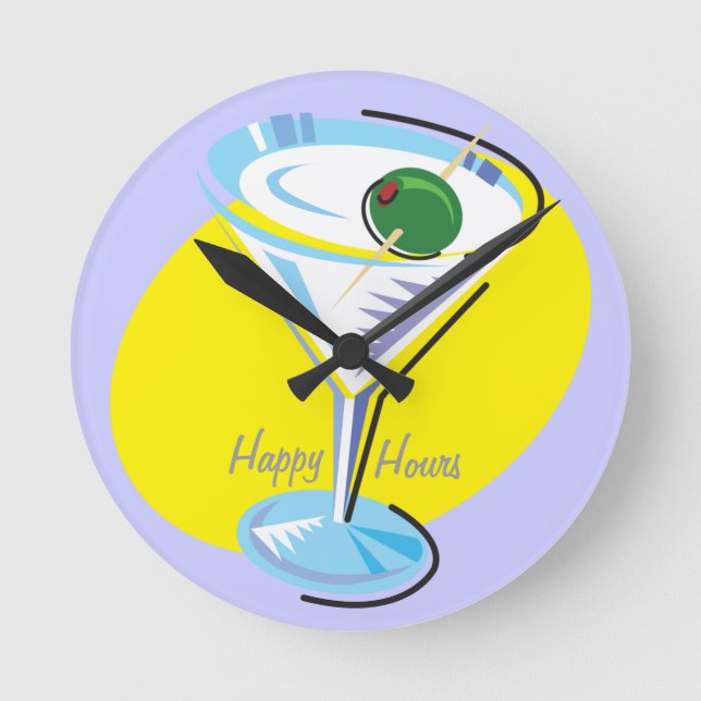 Very Happy Hours_retro-style Martini glass Round Clock (Front)