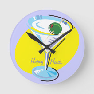 Very Happy Hours_retro-style Martini glass Round Clock