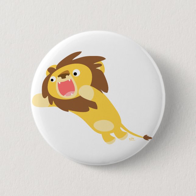 Very Hungry Cute Cartoon Lion Button Badge (Front)