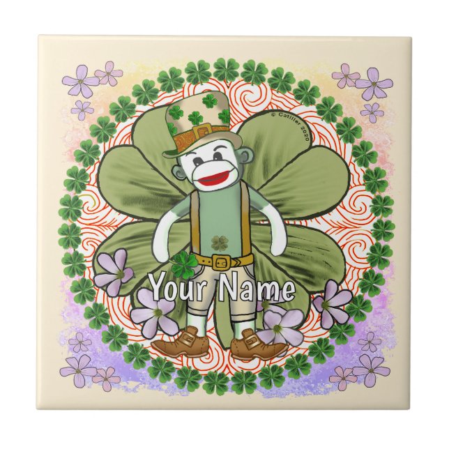Very Irish Sock Monkey Ceramic Tile (Front)
